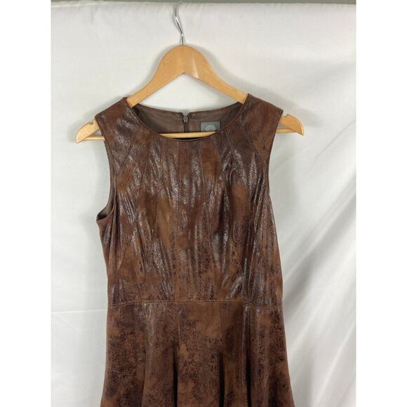 Vince Camuto Brown Wash Distressed Faux Leather Fit & Flare Dress Size 12 - Picture 4 of 10